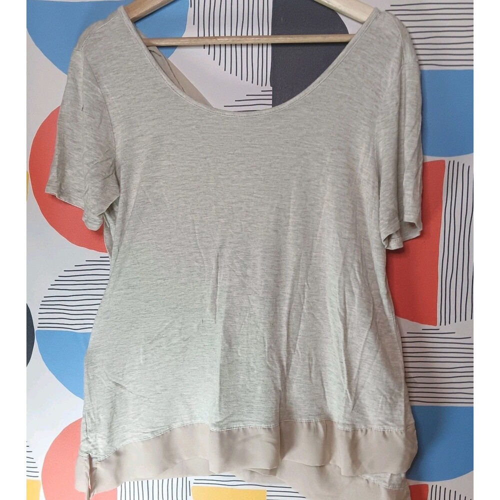 Anthropologie Beige Tunic Tee Shirt Casual Elegance Sheer Ribbon Tie Bow Small